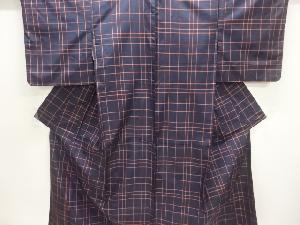 格子模様織出し本場泥大島紬着物